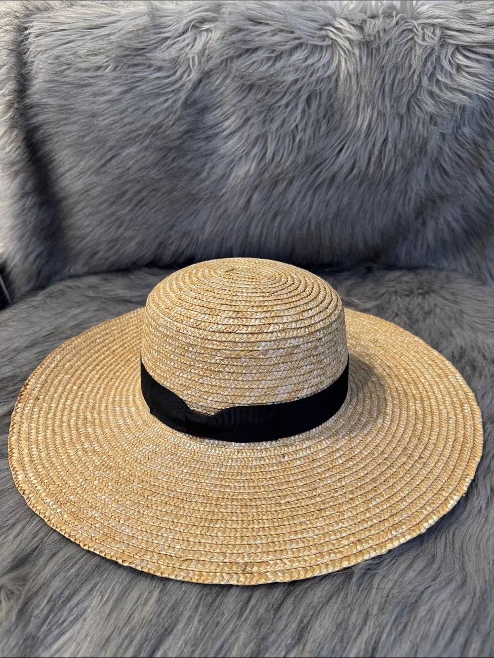 Lack Of Color Natural Straw Wide-Brim Hat with Black Band Size S